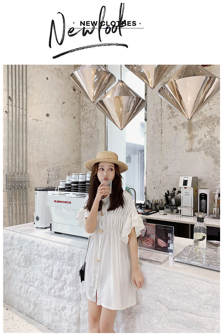 VK旗艦店 韓國風名媛花邊袖立領褶皺寬鬆短袖洋裝