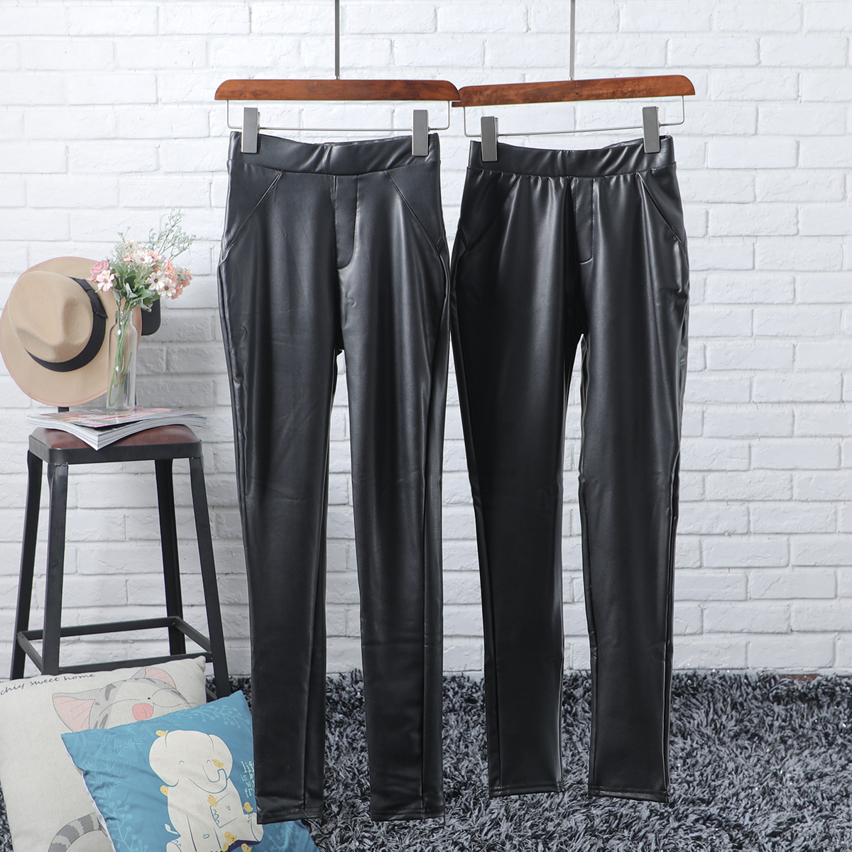 Quần da nữ S8 mới 2018 cạp cao mùa thu và quần legging mùa đông cộng với nhung bó sát bằng da PU quần bút chì chân quần quần áo cho người gầy nữ