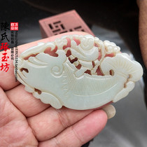 Hetian jade green and white jade has fish jade pendant necklace pendant antique jade collection item pendant Liao gold brushed jade every year