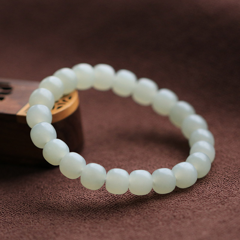 Xinjiang and Tian Yui Old-style beads Handmade by women and at the end of the year Qingbai jade single ring handmade lady ornaments