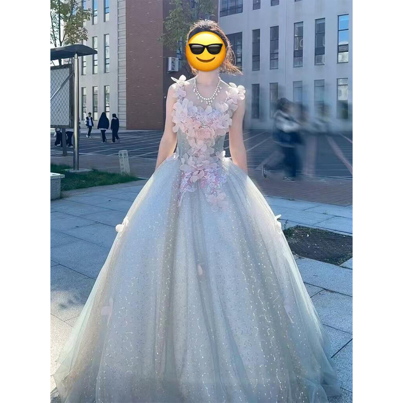 Blue Fairy Evening Dress 2026 New Style Student Graduation Coming-Of-Age Ceremony Art Exam Host Princess Dress Engagement Dress