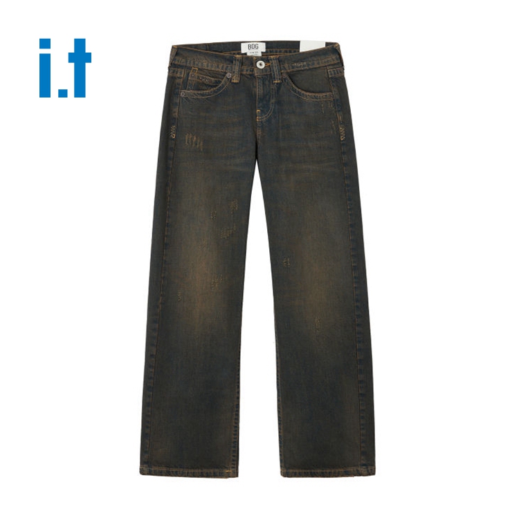 Bdg Simple Distressed Pocket Casual Straight-Leg Jeans for Women 26 Spring/Summer Xiaojiongmei It Genuine Product National Distributor