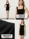 DPLAY 2024 summer commuting black neck waist side short A-line suspender skirt little black skirt dress for women