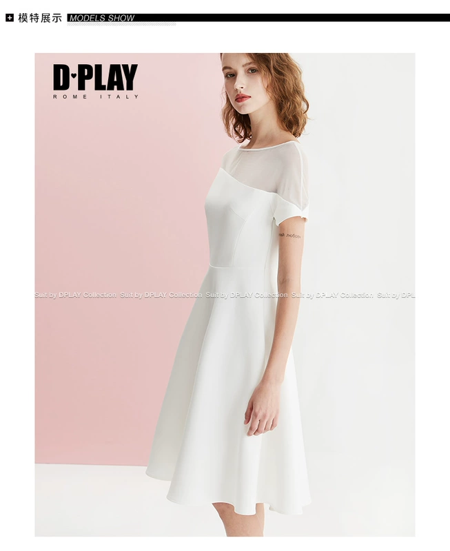 DPLAY2018 mùa xuân và mùa hè mới Châu Âu và Mỹ trắng semi-vai vòng cổ cao eo slim dress tính khí váy trắng váy xòe