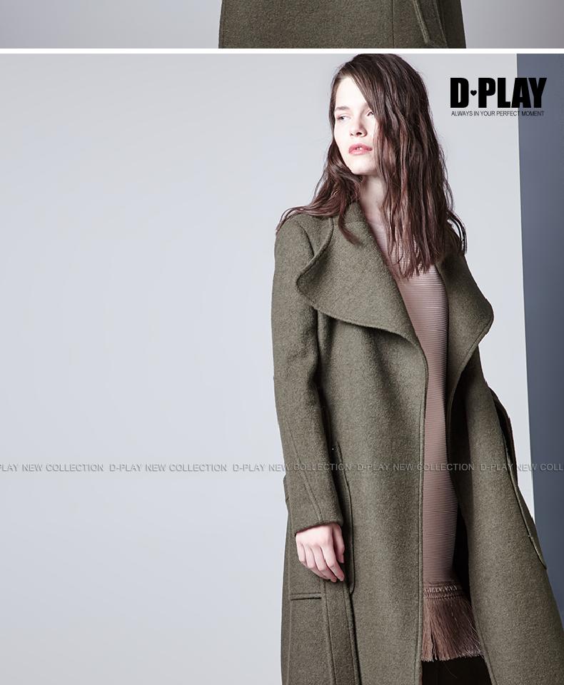 DPLAY mô hình mùa thu và mùa đông Châu Âu và Hoa Kỳ với thắt lưng và áo khoác dài đi lại OL áo khoác len mỏng lớn áo khoác dáng dài hàn quốc
