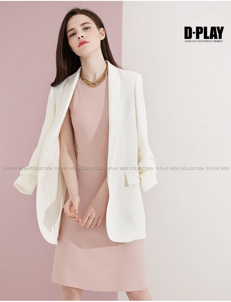 DPLAY Depala mùa thu Châu Âu và Hoa Kỳ đi lại CV phụ nữ chuyên nghiệp của áo khoác màu be trắng tay áo Slim phù hợp với các kiểu đầm đẹp