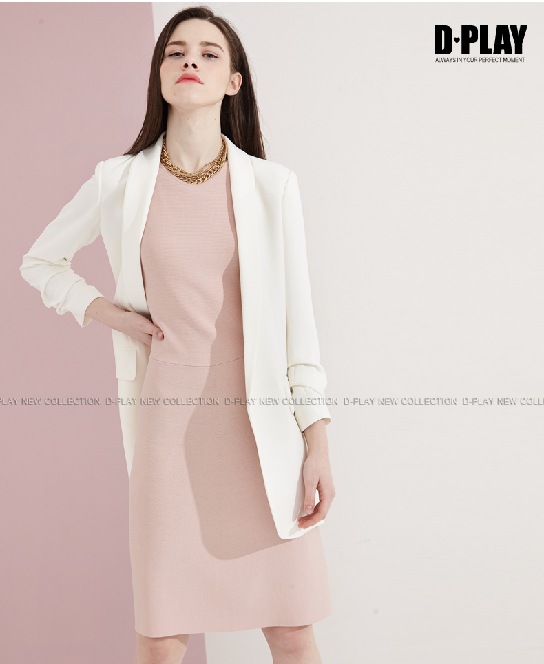 DPLAY Depala mùa thu Châu Âu và Hoa Kỳ đi lại CV phụ nữ chuyên nghiệp của áo khoác màu be trắng tay áo Slim phù hợp với các kiểu đầm đẹp