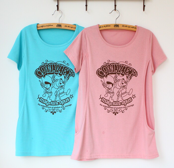 Summer short-sleeved nursing clothes for pregnant and lying-in women export original pure cotton nursing tops confinement clothes home clothes outing T-shirts