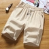 Quần đi biển cotton mùa hè nam giản dị năm điểm quần short thể thao rộng kích thước mỏng phần nhanh khô nhanh màu rắn quần lớn thủy triều Quần bãi biển