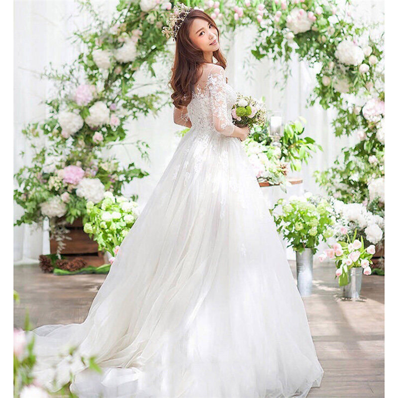 [USD 70.73] Korean Wedding Dress Bride Wedding word shoulder long