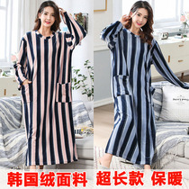 Autumn and winter warm Korean velvet knee-length night dress female fat plus size thickening pregnant coral velvet pajamas