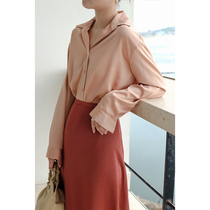 MMCC2022 spring new satin top woman loose long sleeve temperament white shirt v collar