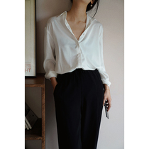 MMCC2022 spring French style minimalist white shirt genuine silk feel pendant feel shirt silk satin 100 hitch sunscreen