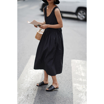 MMCC pole minimalist 2022 spring new v collar sleeveless black dress with long style with a waistcoat and a bottom vest skirt