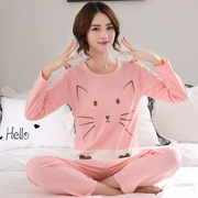 Phim hoạt hình dễ thương nữ đồ ngủ cotton mùa xuân và mùa thu mùa đông dài tay kích thước lớn ít bông nữ có thể được mặc bên ngoài phù hợp với dịch vụ nhà