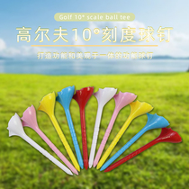 Golf 10° scale ball spikes are inserted obliquely into the Tee olecranon ball holder and have segmented scales that can fly far and are resistant to hitting the ball.