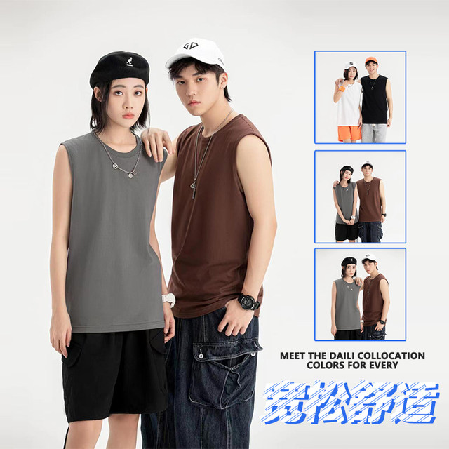 220g ໜັກ combed cotton sleeveless vest men's basketball uniform waistcoat bottoming sweatshirt