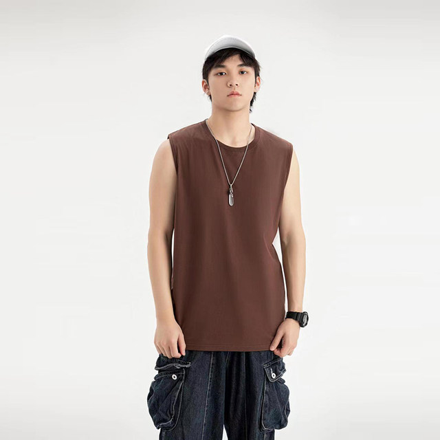 220g ໜັກ combed cotton sleeveless vest men's basketball uniform waistcoat bottoming sweatshirt