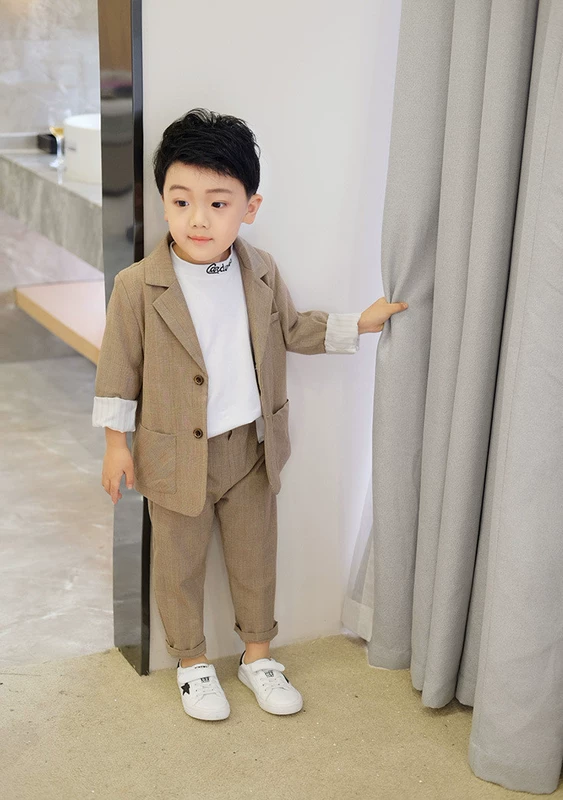 Bộ đồ bé trai phù hợp với nước Anh mùa hè Bộ đồ bé trai nước ngoài cô gái ăn mặc trẻ em đẹp trai mùa xuân và mùa thu quần áo thủy triều - Phù hợp với trẻ em quần ống rộng trẻ em