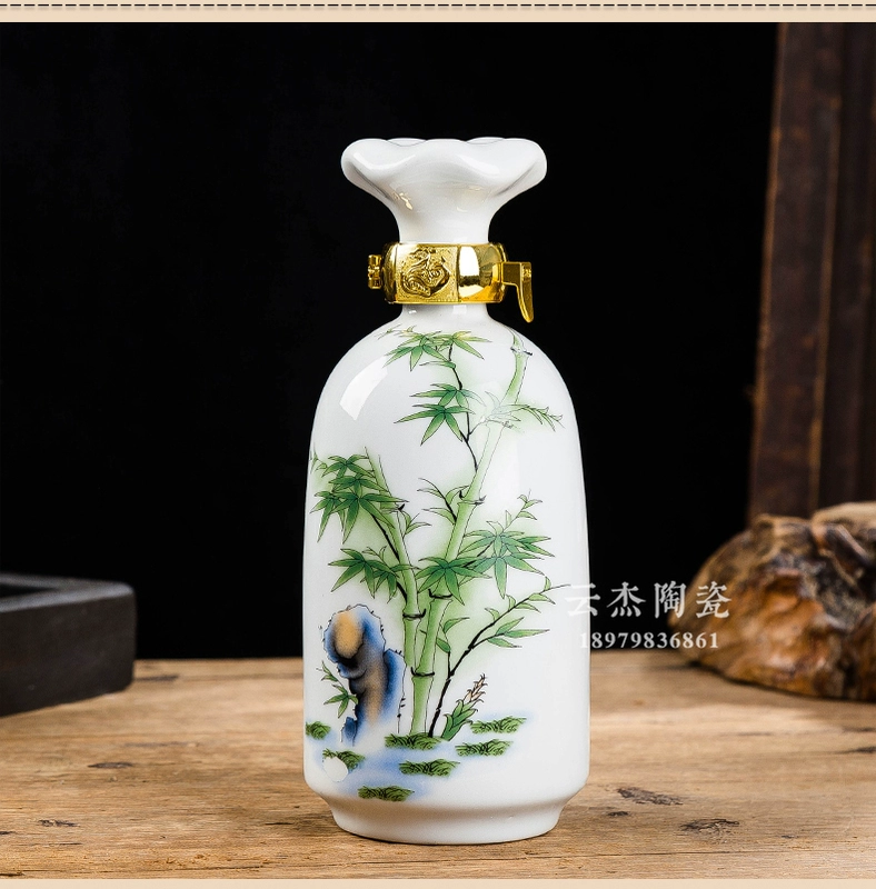 Jingdezhen chai rượu vang 1 kg tải mận phong lan tre hoa cúc số lượng lớn rượu vang 4 chai rượu vang trắng chai rượu vang chai gốm vành đai