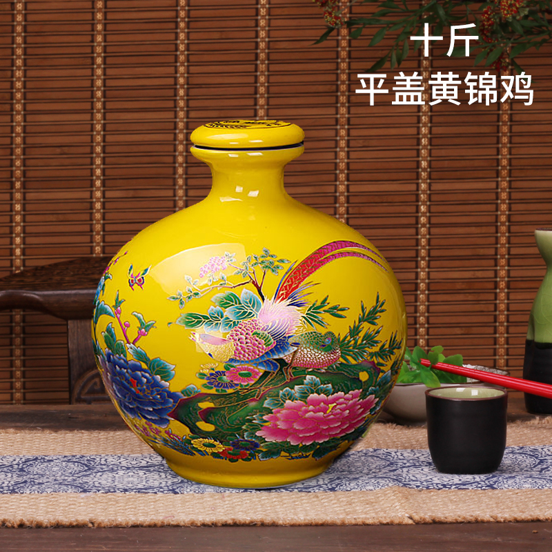 Lọ gốm mười pounds Jingdezhen 10 kg tải chai rượu gốm lọ rỗng rượu vang hoa mẫu đơn rồng chai rượu vang - Rượu vang giá để rượu