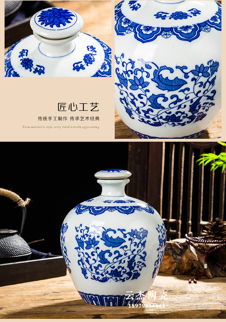Bình gốm 5 kg 10 kg Jingdezhen chai rượu vang bình đựng rượu vang niêm phong lon chai màu trắng và bộ rượu vang trắng - Rượu vang ly uống rượu mạnh