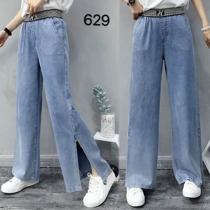 Quần bó sát châu Âu Tencel denim quần ống rộng nữ nhỏ eo cao chùng xuống 2020 mùa hè mỏng bên cạnh quần lau - Quần jean