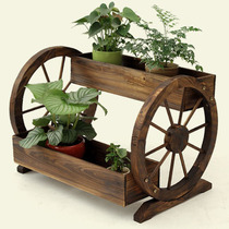 Carbonized anticorrosive wooden double wheel flower stand succulent plant flower pot flower pot creative flower pot shape unique and lovely