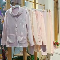 Autumn and winter pregnant women nursing pajamas cute moon clothes feeding pajamas long sleeve baby velvet comfortable baby velvet warm