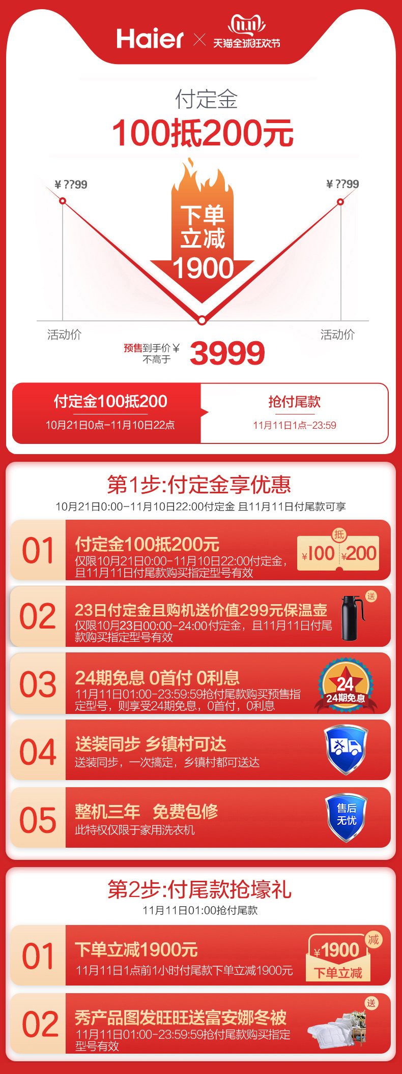 海尔 洗烘一体 直驱变频滚筒洗衣机 10公斤 一级能效 图1