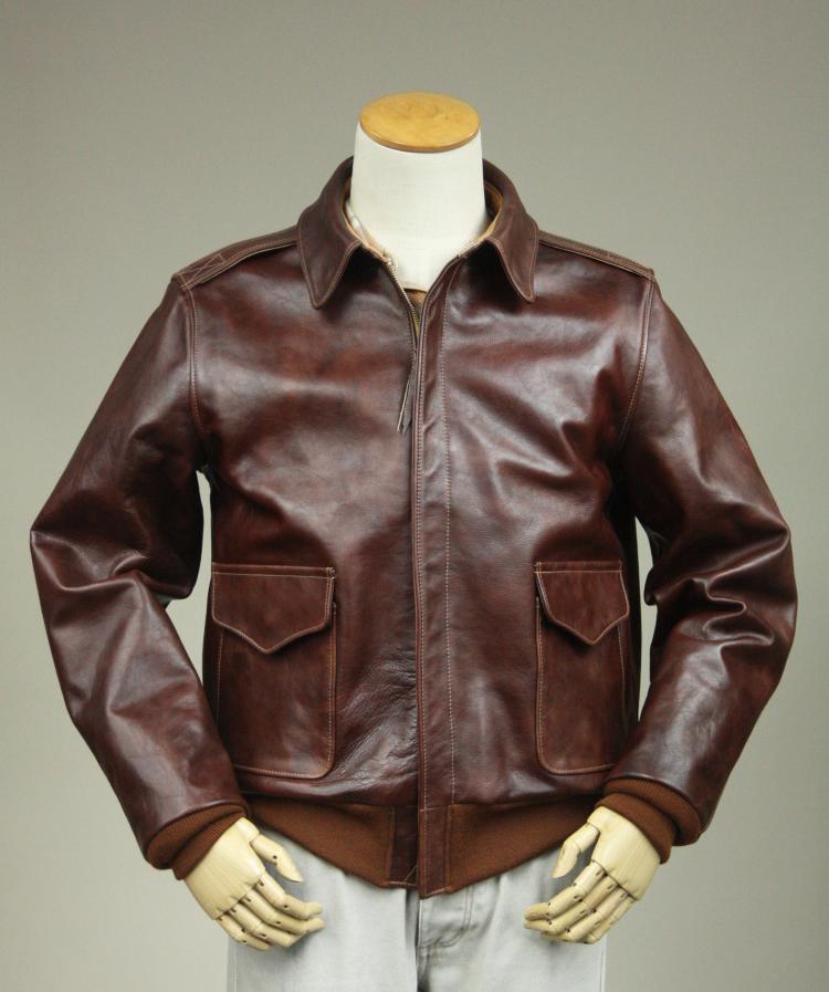 Universal production A2 flight jacket re-engraved World War II Air Force retro aniline vegetable tanned horse leather chestnut brown