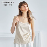 Comonboca 2021 Летняя подвесная кружевная сплайсная шелковая вершина для женщин, сплошная рубашка шелковой базы с твердым цветом