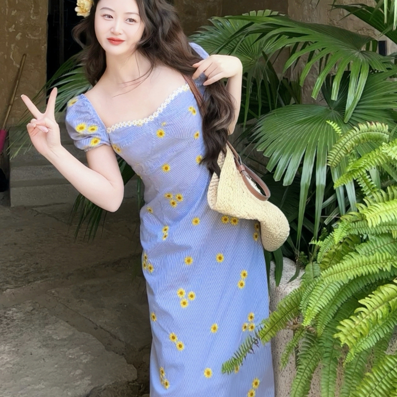 Joe and Joey Daisy Little Daisy Embroidered Striped Blue Dress