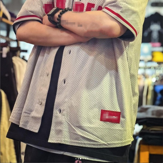 Sup American Style 24Ss Ultrasuede Baseball Jersey Suede Mesh Baseball Short-Sleeved Shirt