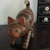 Sample room flawed broken antique woodcarved cat with broken tail