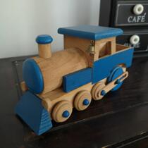 Model wooden car model classic car wooden car collection antique car nostalgic blue multi-wheel train