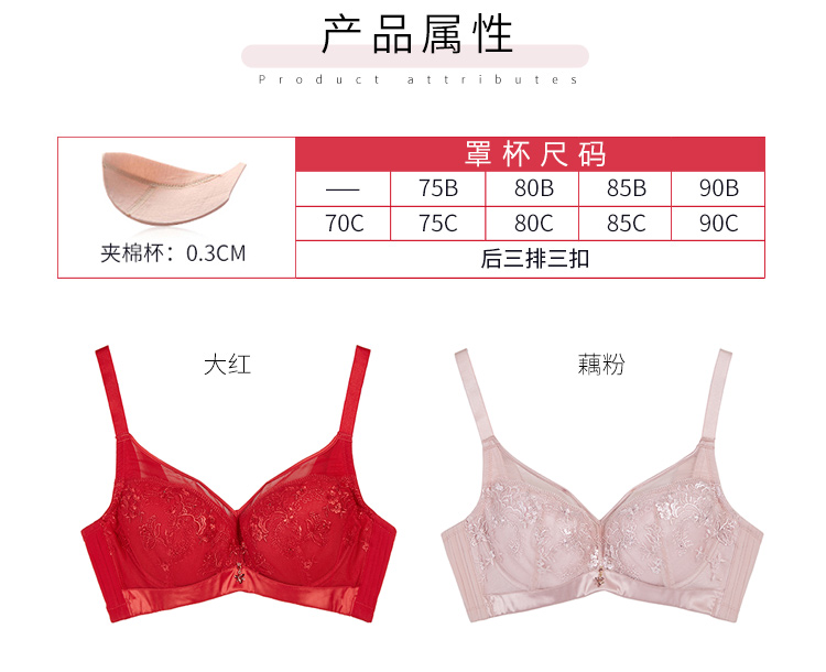 Hoa nước lớn kích thước mỏng đồ lót phụ nữ điều chỉnh bộ sưu tập sữa để thu thập trên áo ngực màu đỏ năm sinh này áo lót k dây