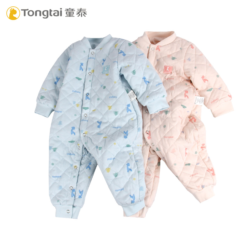 Tong Tai Lian outfit autumn winter plus thick cotton quilting closed crotch khaclothes 3-18 month male and female baby pure cotton clothes