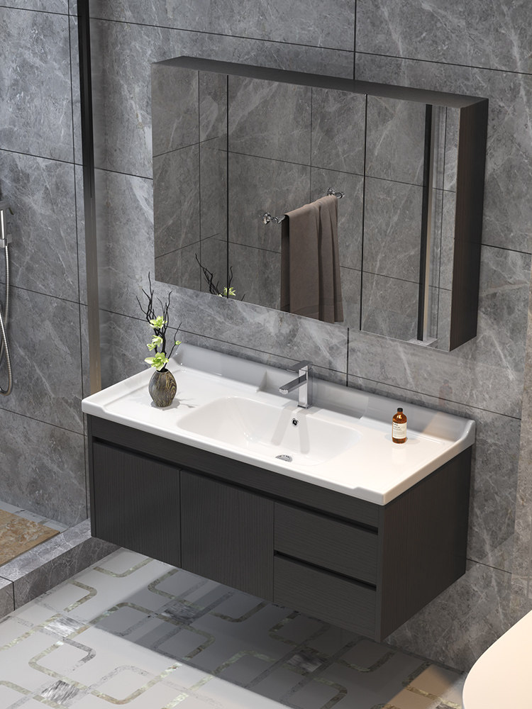 Light Extravagant Nordic Solid Wood Bath Cabinet Combined Makeup Room Wash Table Washbasin Washbasin Intelligent Mirror Cabinet Bathroom