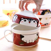 High temperature instant noodles bowl noodles cup bowl ceramic large with lid microwave oven special cute cartoon Japanese bowl with bowl