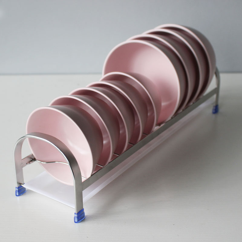 Stainless steel bowl storage layer rack Cabinet drawer in the drain bowl rack Single row light luxury shelf Desktop height with handle