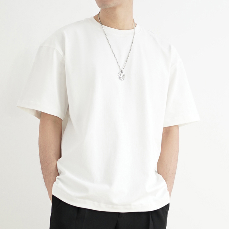 Shijoin Original Fundajoin Summer Heavyweight 300g Pure Cotton Round Neck T-Shirt Loose Simple Solid Color 200414