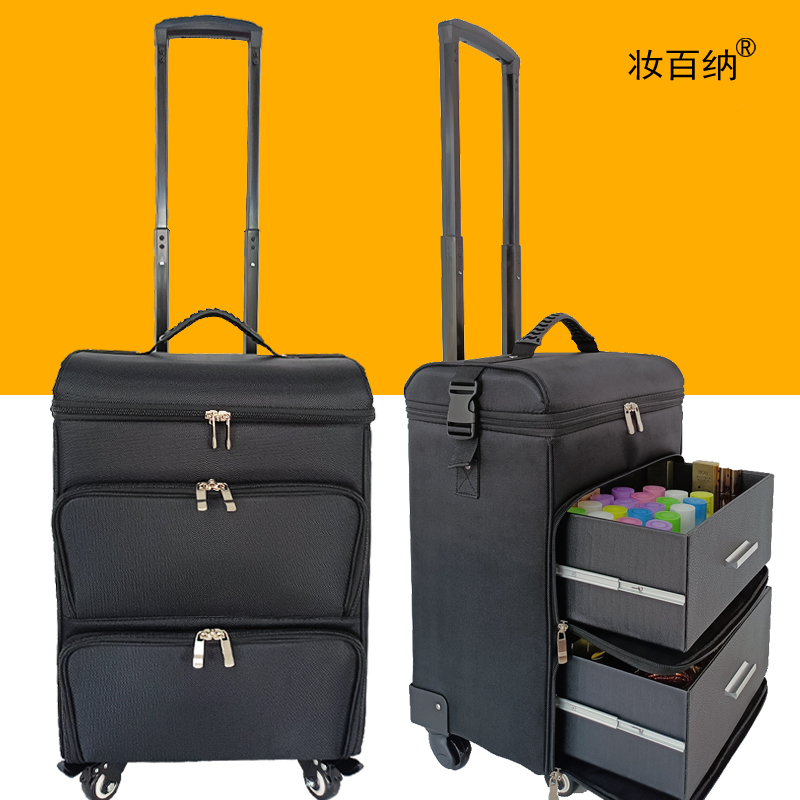 Canvas large capacity light pull rod cosmetic makeup artist with makeup artist embroidered nail toolbox out