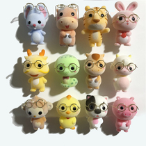 Chinese style 12 Zodiac cartoon cute three-dimensional flocking refrigerator sticker magnet Q version animal doll cute pet magnet