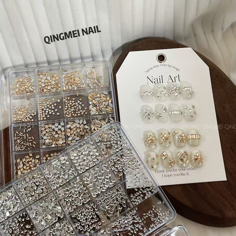 Explosive Flash Nail Art 24-Grid Set Box Zircon Flat Bottom K9 Diamond Decorative Diamond Small Accessories Super Flash Diamond Ornaments