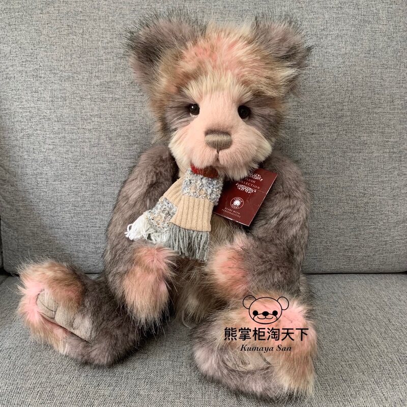 Authentic In-Stock 2022 Uk Charlie Bears Plush Pink and Gray Scarf Teddy Bear/48Cm/Gift