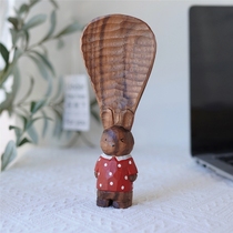 Маленькая мастерская Джо ложка для риса в виде кролика резьба по дереву из черного ореха милая стоячая рисовая ложка ручной работы в качестве подарка на новоселье