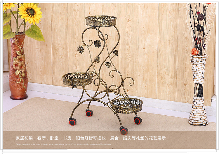 Khung hoa bằng sắt rèn nhiều lớp đẩy kéo di động ròng rọc hoa đứng phòng khách chậu hoa giá đỡ sàn đứng hoa hồng xanh treo kệ hoa lan - Kệ kệ treo tường trang trí