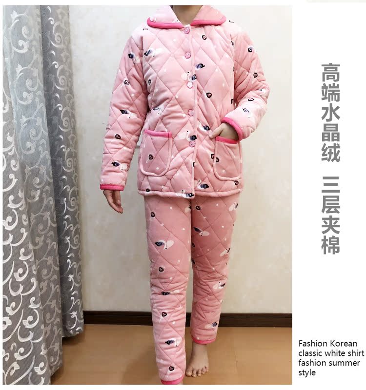 Bộ đồ ngủ ấm áp dành cho nữ dày cỡ lớn pha lê nhung bông phục vụ giới trẻ đồ bộ thun lạnh