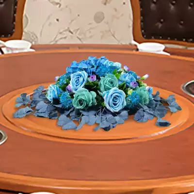 High-end hotel large round dining table middle ornaments desktop decoration turntable table flower fake flower protection simulation floral art
